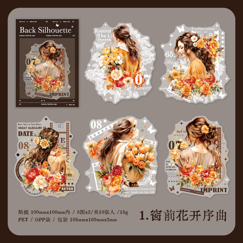 10 Pcs Girl Back View PET Stickers DGBY