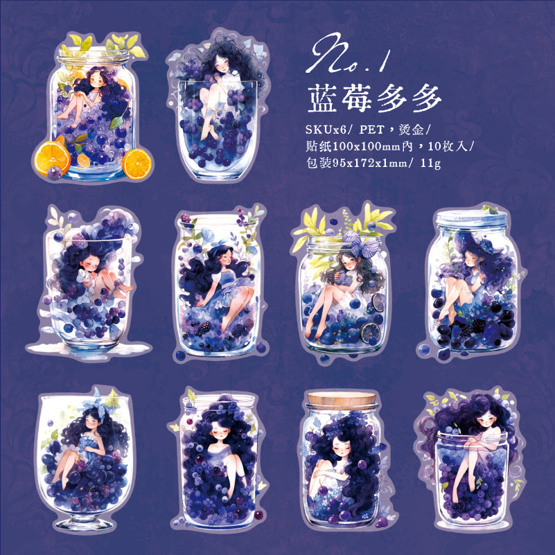 10 Pcs Girl in Bottle PET Stickers TWJX