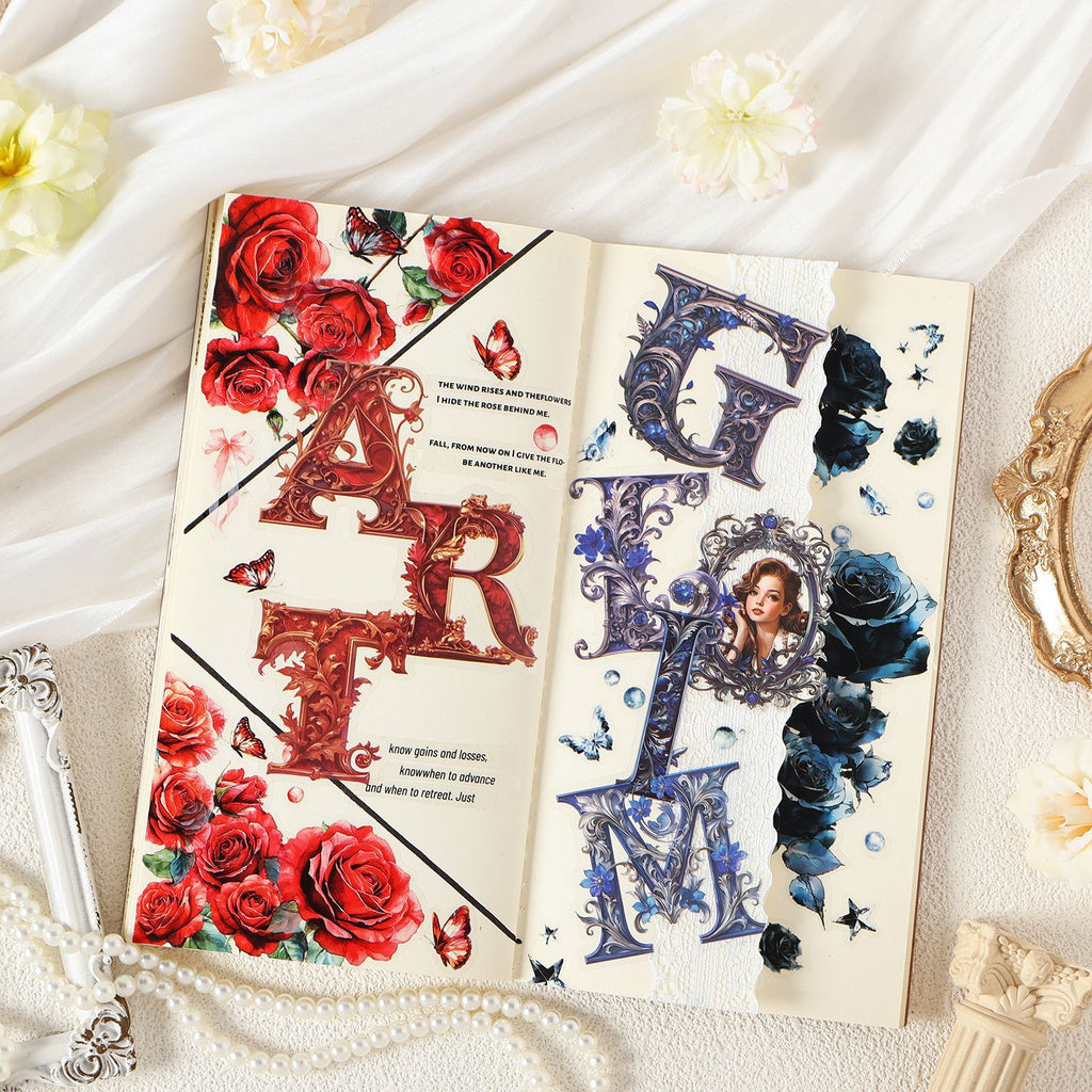 30 Pcs Gothic Alpabet Letter PET Stickers LJBLK