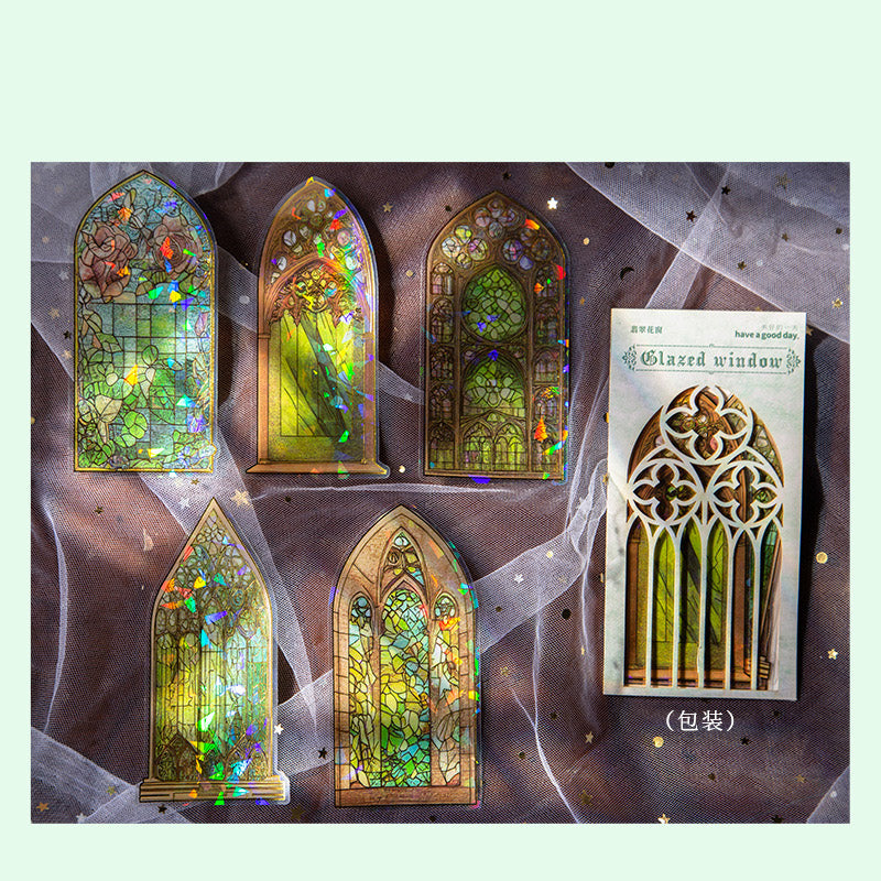 Gold Foil Gothic Windows PET Stickers LLHC