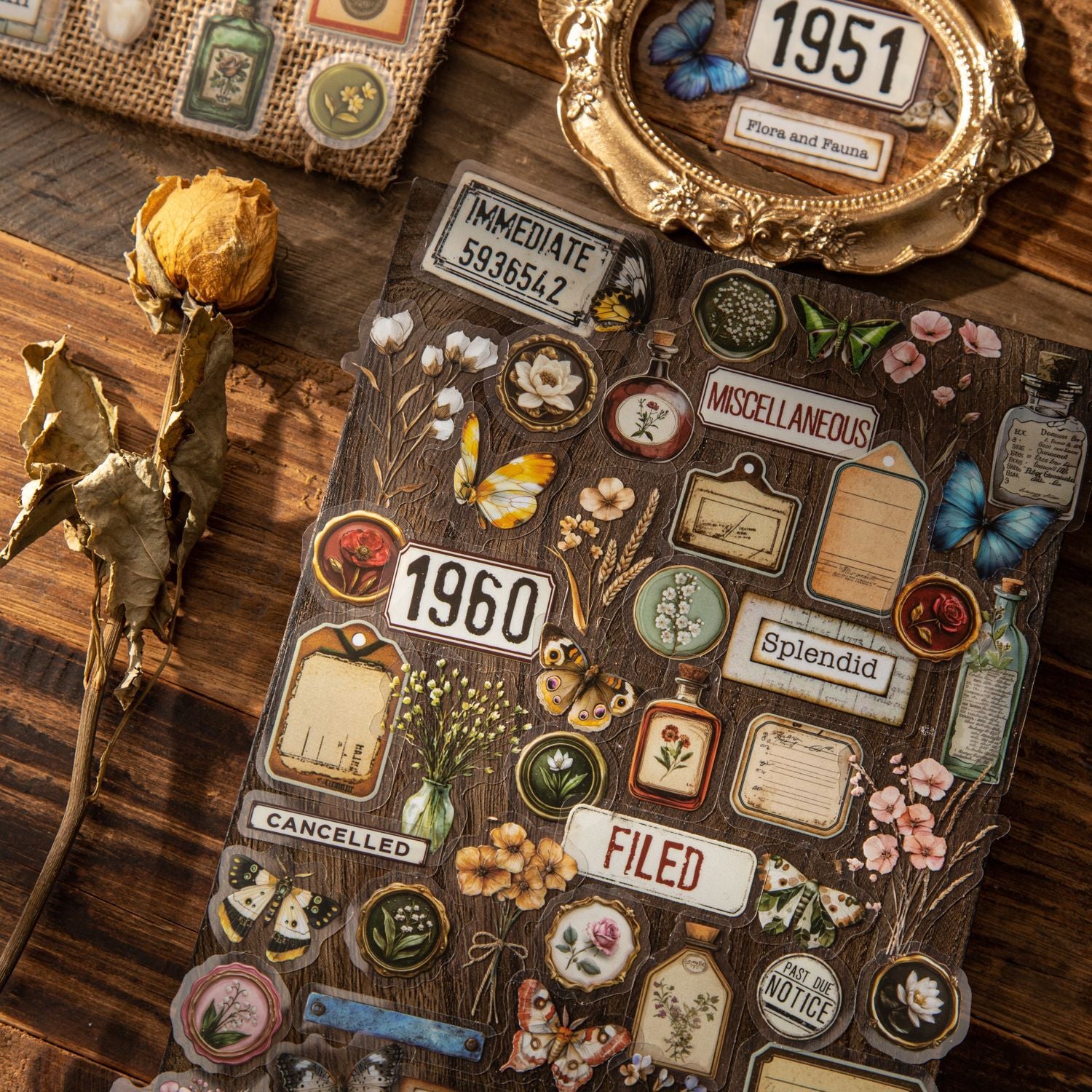 50 Pcs Flower Butterfly PET Stickers MDJM