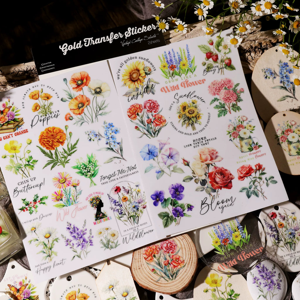 2 Sheets Waterproof Rub on Stickers - Flower Quotes