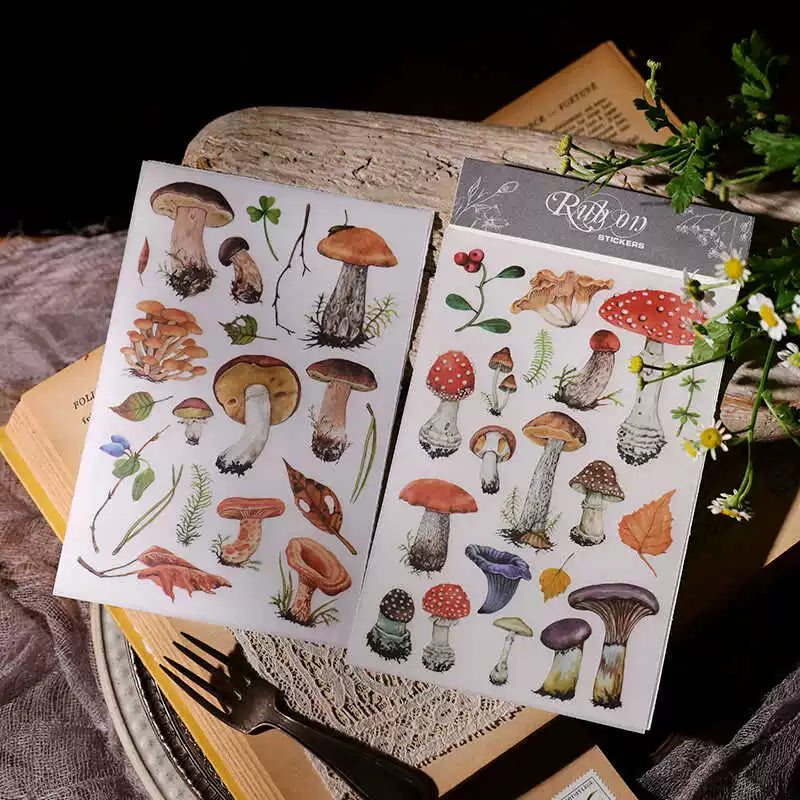2 Sheets Rub on Stickers -  Mushroom T8-4