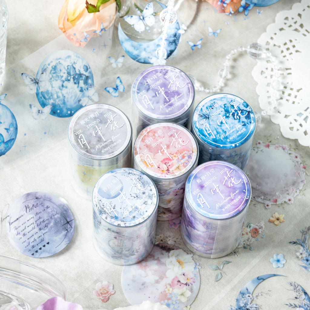 1 Roll Die-cut Moon Flower PET Stickers Tape YZHX