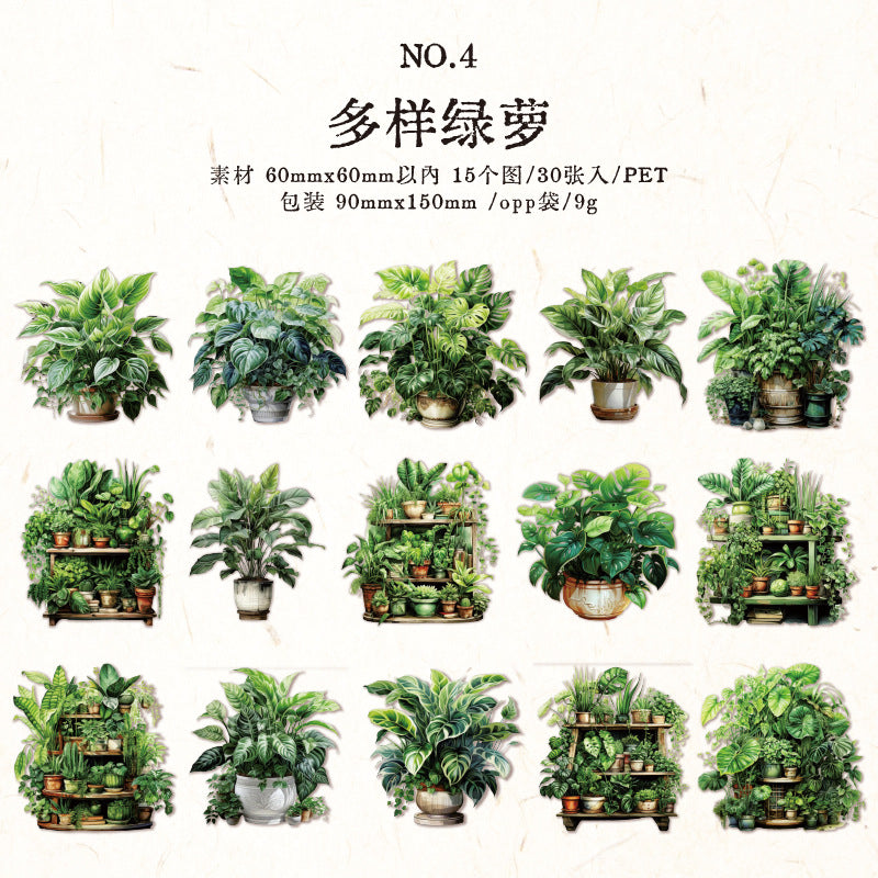 30 Pcs Potted Plants PET Stickers DYZW