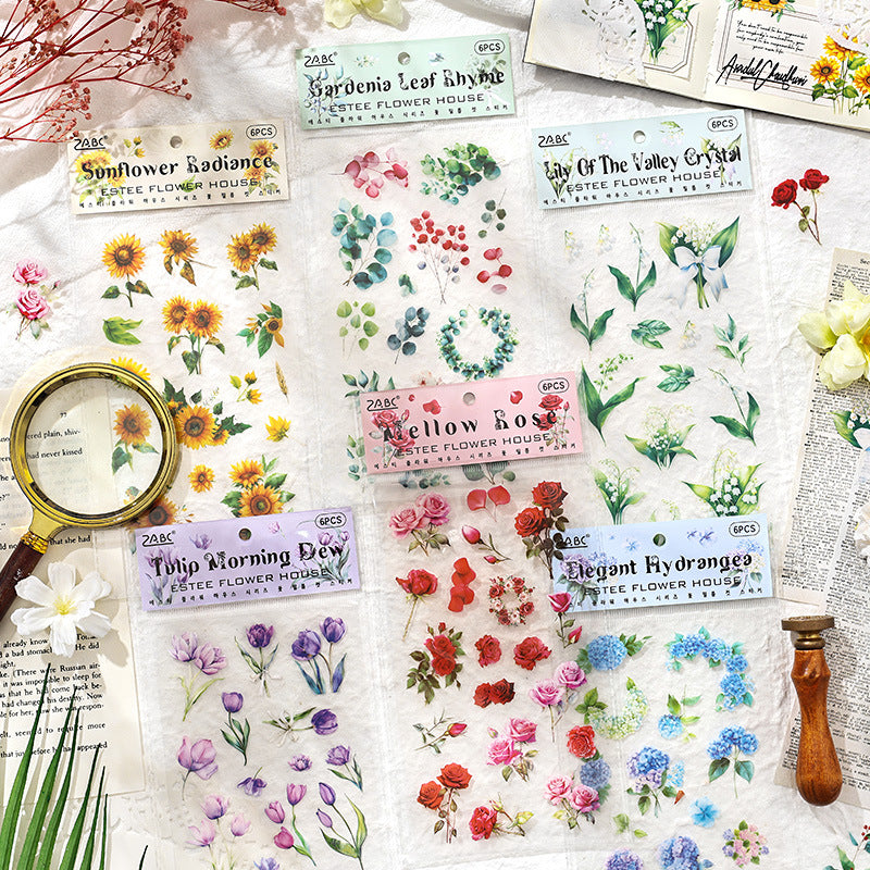 6 Sheets Flower Botanical PET Stickers YSHS