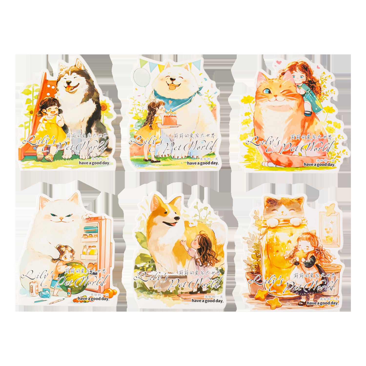 10 Pcs Cartoon Pet and Litterle Girl PET Stickers  ACDSJ