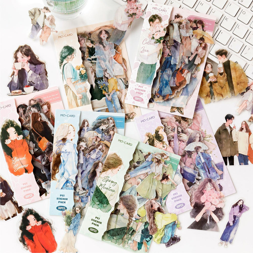 30 Pcs Fashion Girl PET Stickers KXSK