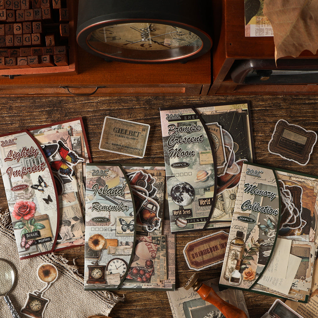 200 Pcs Vintage Junk Journal Stickers and Paper Kit for Starter YXMX