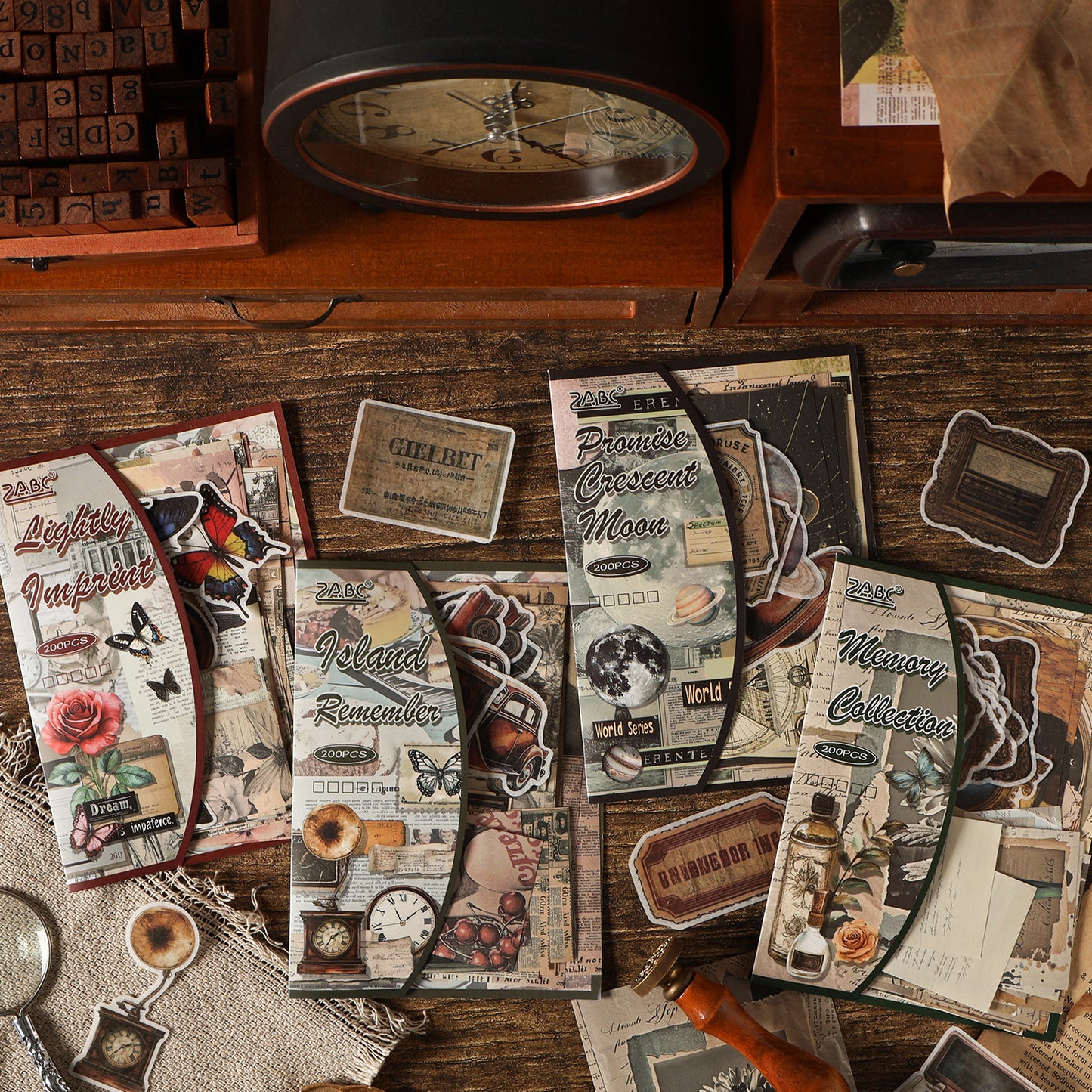 200 Pcs Vintage Junk Journal Stickers and Paper Kit for Starter YXMX
