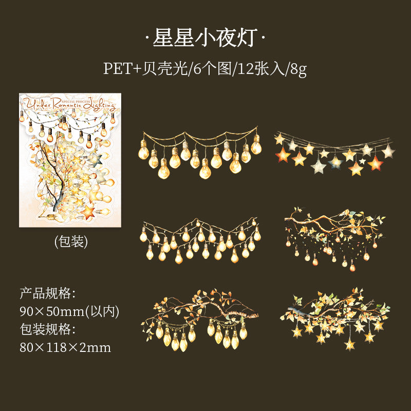12 Pcs Night Light Theme PET Stickers LMDG