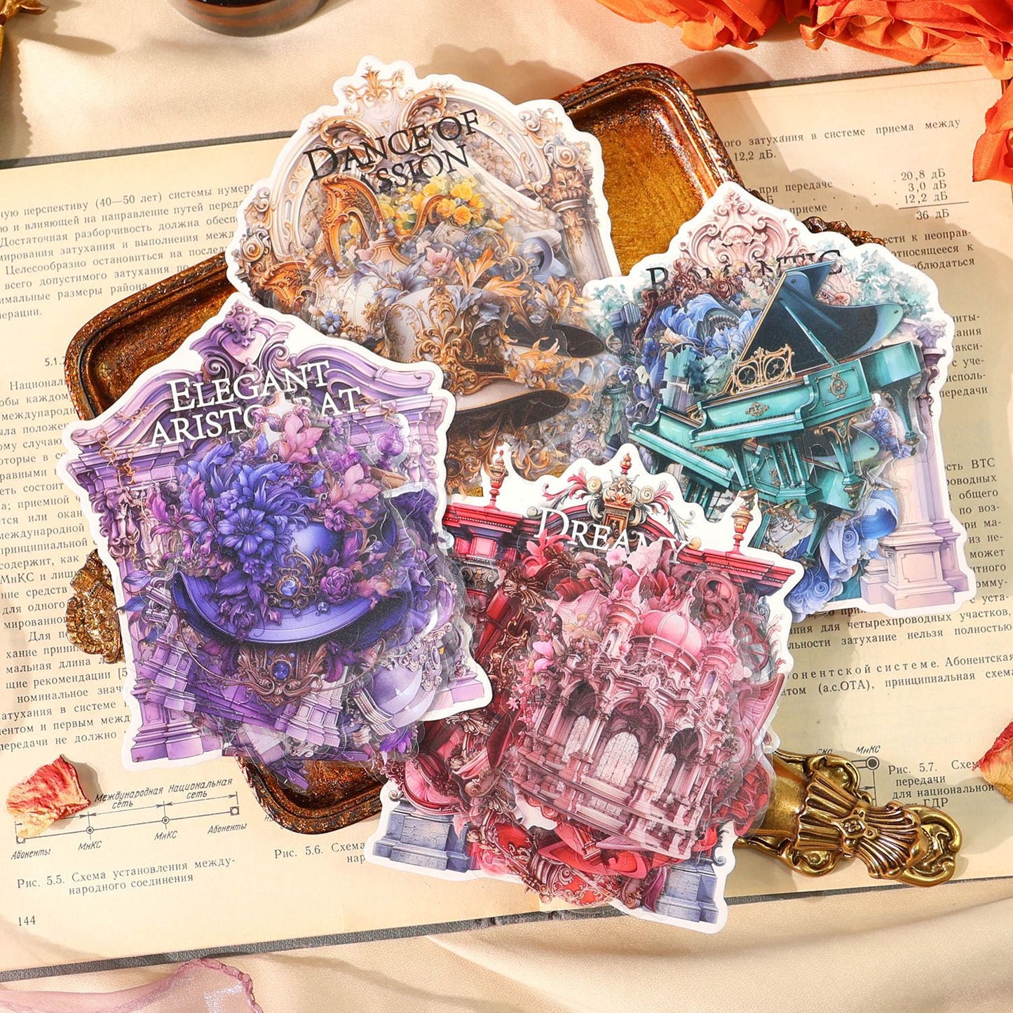 30 Pcs Baroque Themed PET Stickers BLKWH