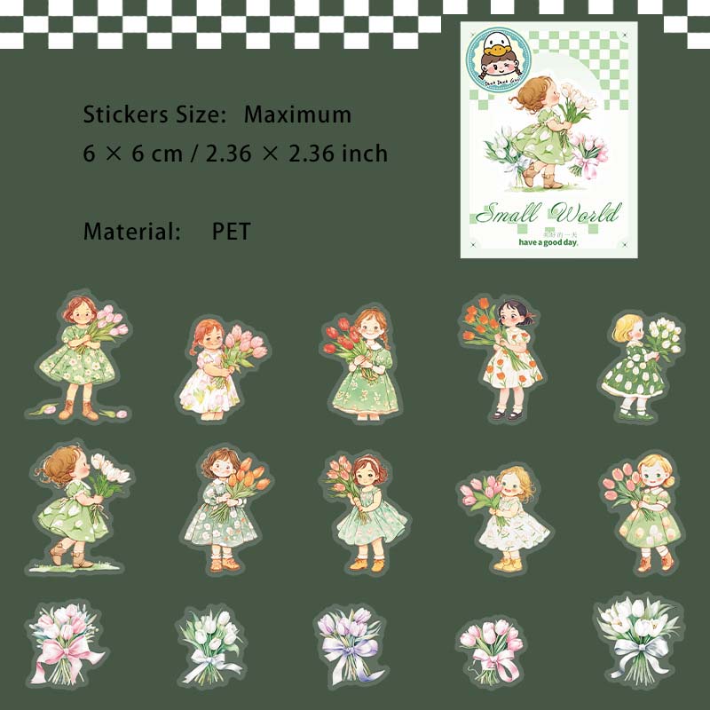 15 Pcs Cute Little Girl PET Stickers XXSJ