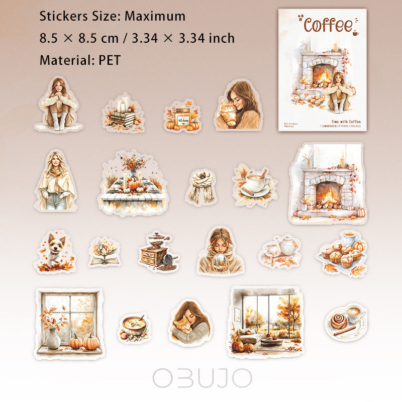 20 Pcs Autumn Coffee PET Stickers YKFSG