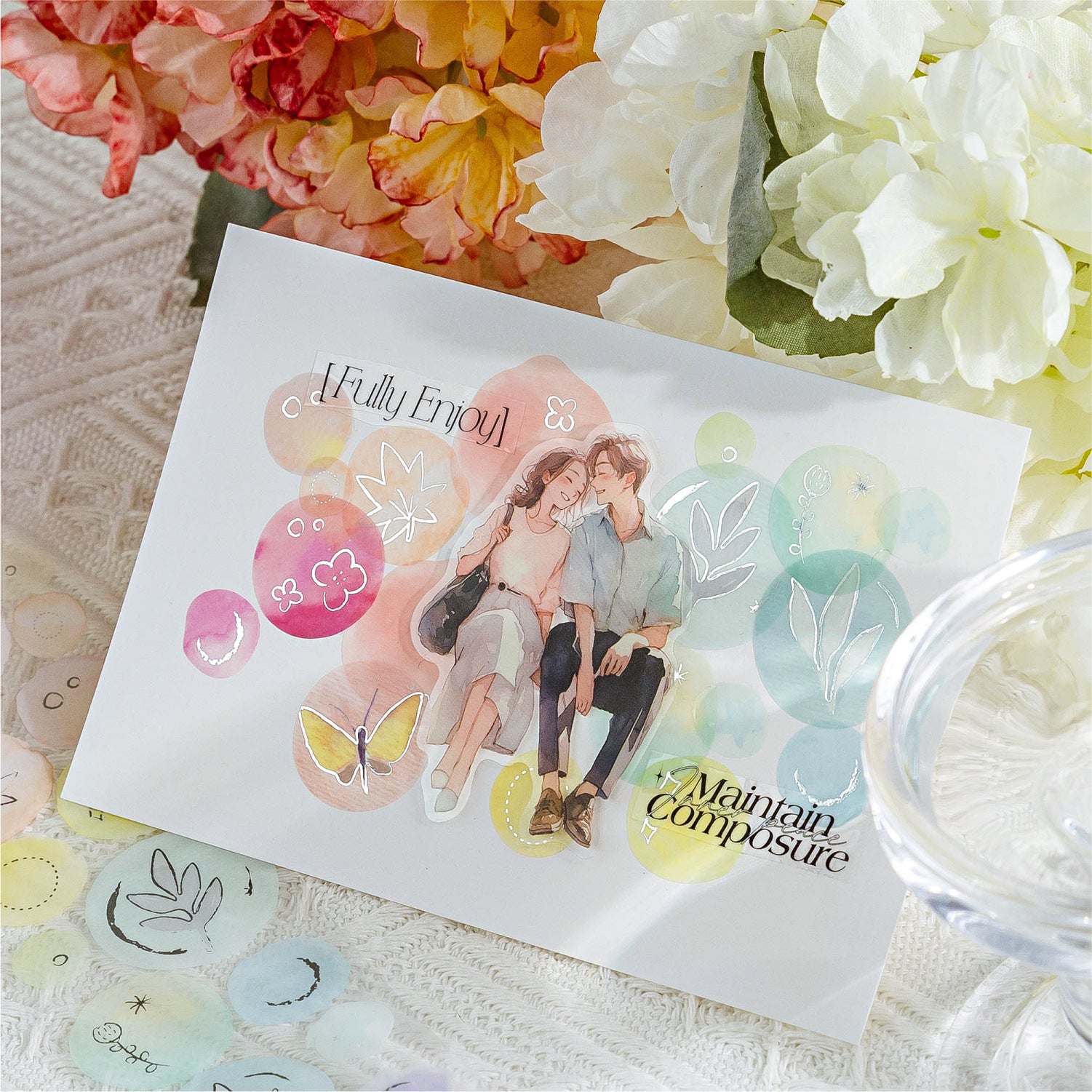 1 Roll Watercolor Journal Planner PET Stickers Tape YRMJ