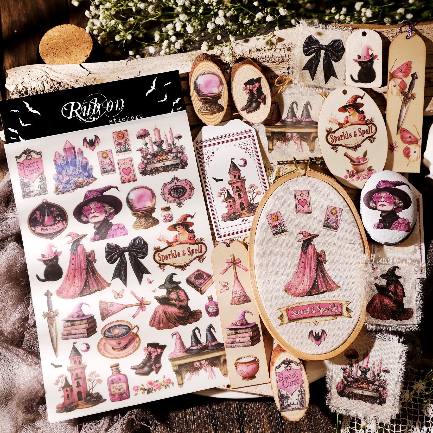 3 Sheets Rub on Stickers - Pink Gothic
