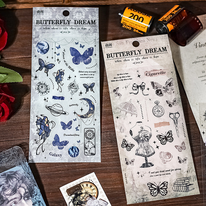 2 Pcs Vintage PET Butterfly Stickers HDMY