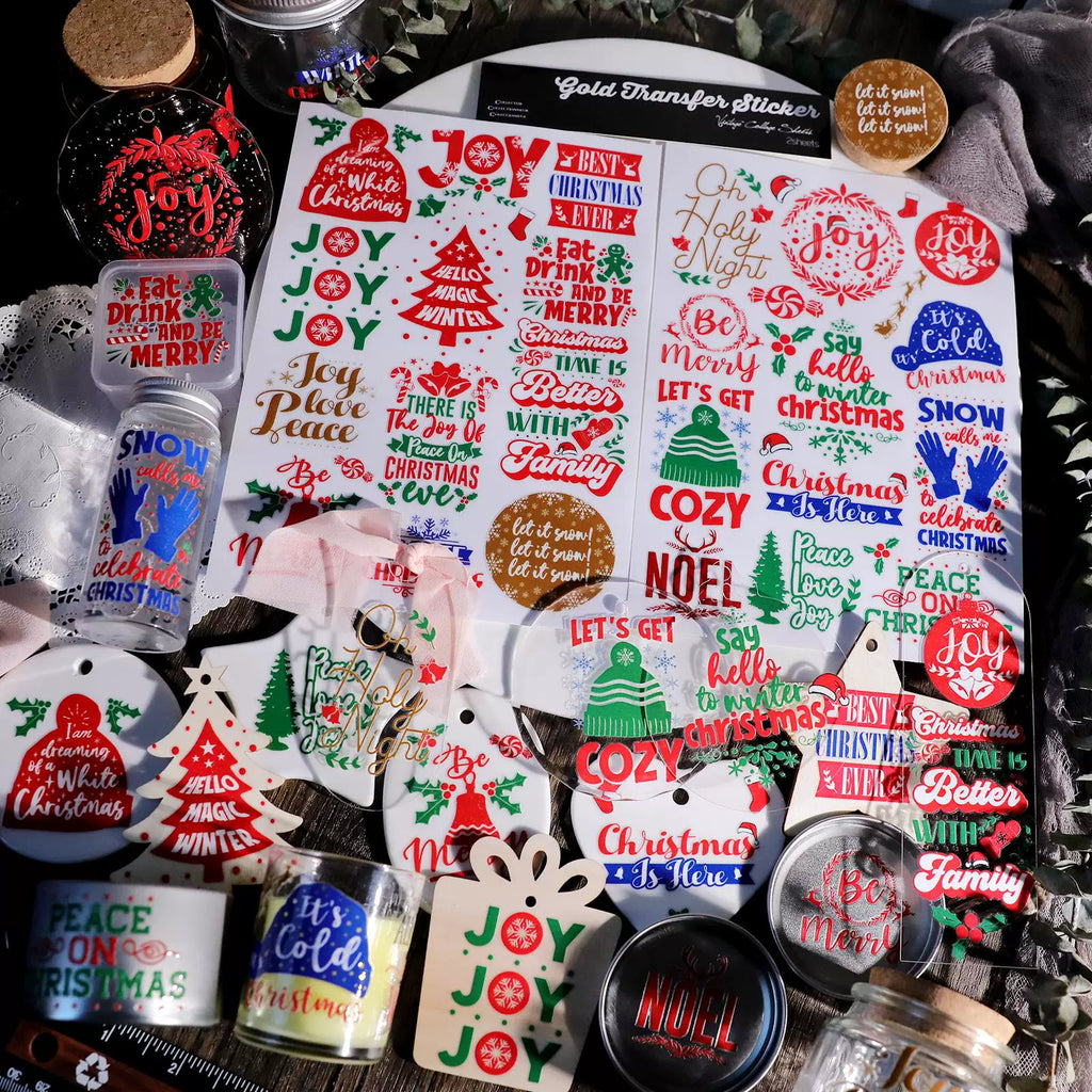 2 Sheets Waterproof Rub on Stickers - Christmas Joy