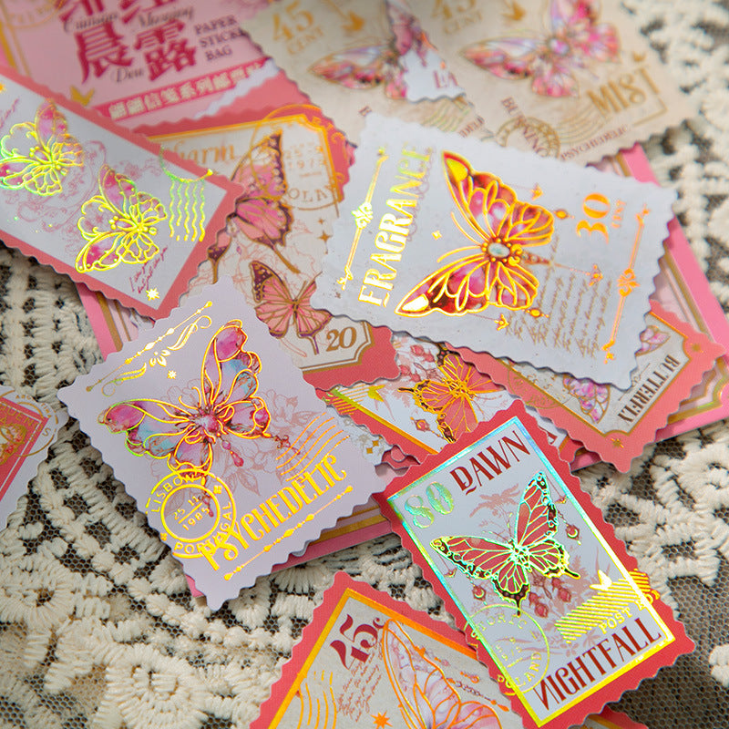 30 Pcs Postage Stamp Butterfly Stickers PPXJ