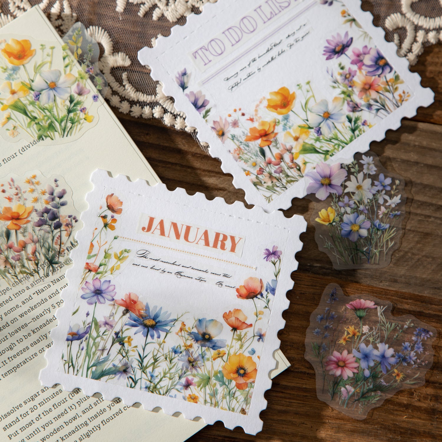 15 Pcs Wildflower PET Stickers BAHK