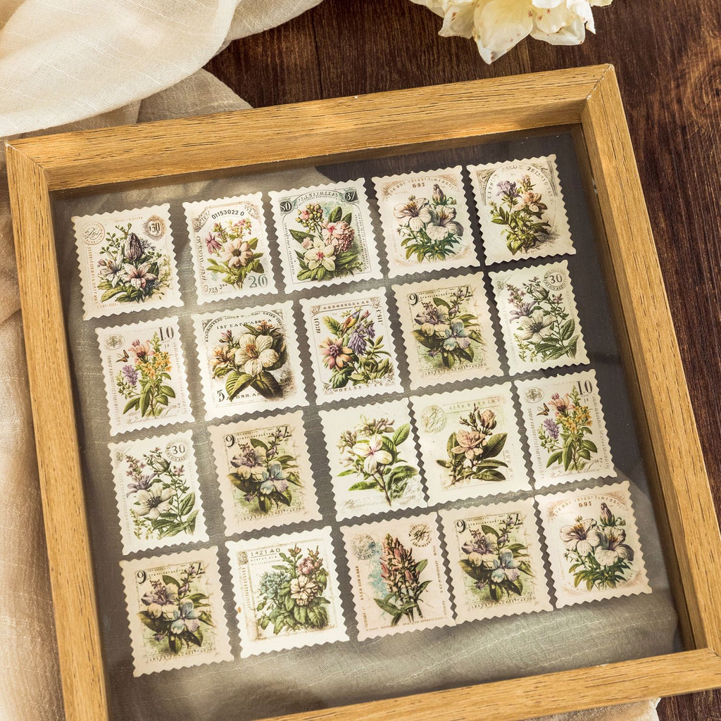 45 Pcs White Flower Postage Stamp Stickers YJLM