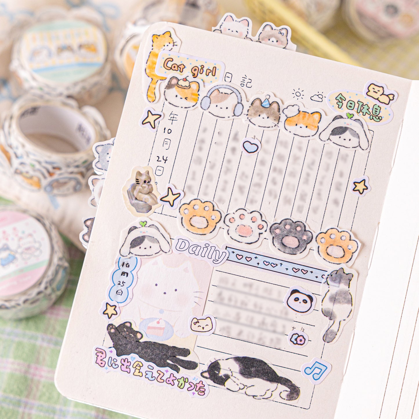 1 Roll Cute Cat Washi Stickers Tape MMND