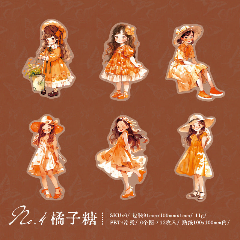 12 Pcs Cute Girl PET Stickers XRKAD