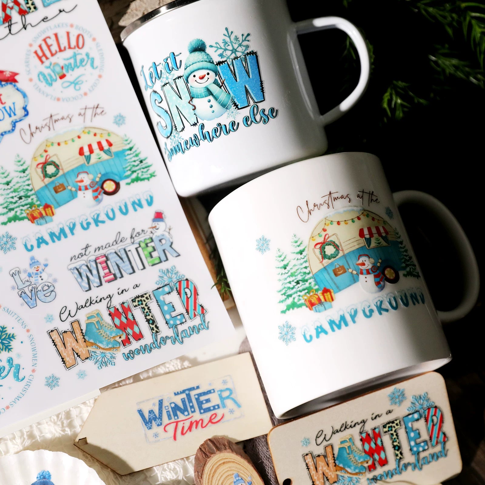 2 Sheets Waterproof Rub on Stickers - Winter