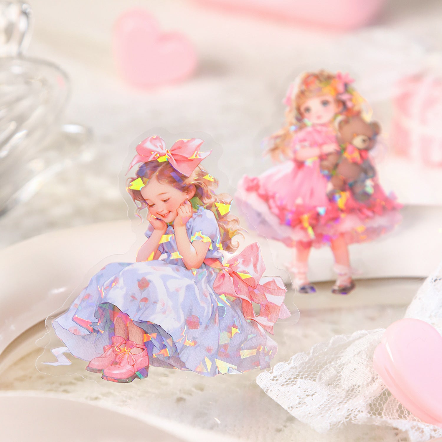 15 Pcs Glitter Bow Girl PET Stickers HDJNH