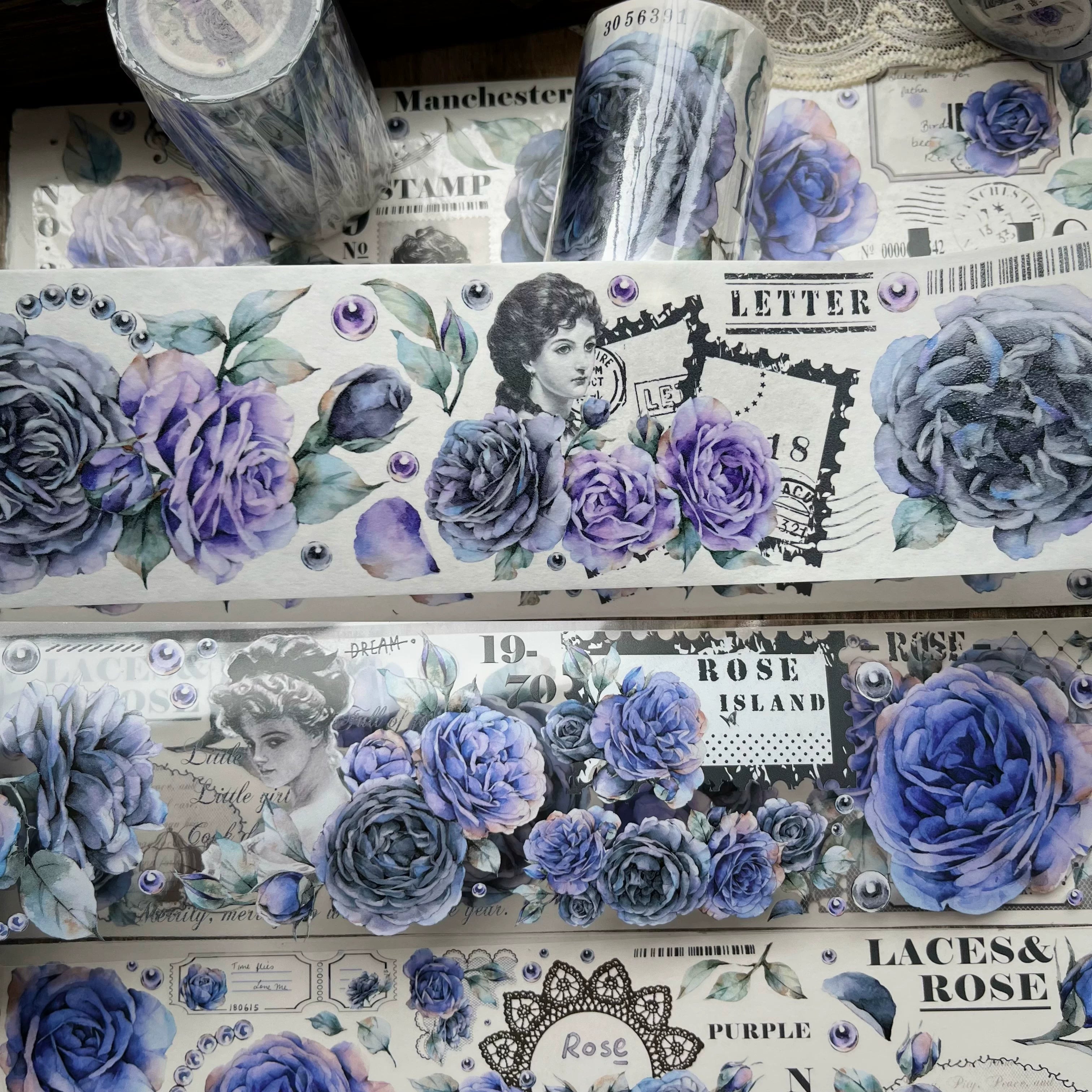 Floral Decorative Tape Rolls- Dark Ink Rose