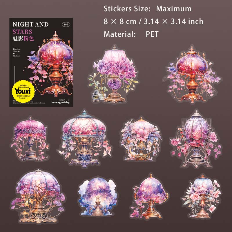 10 Pcs Prosperous Desk Lamp PET Stickers YMXC