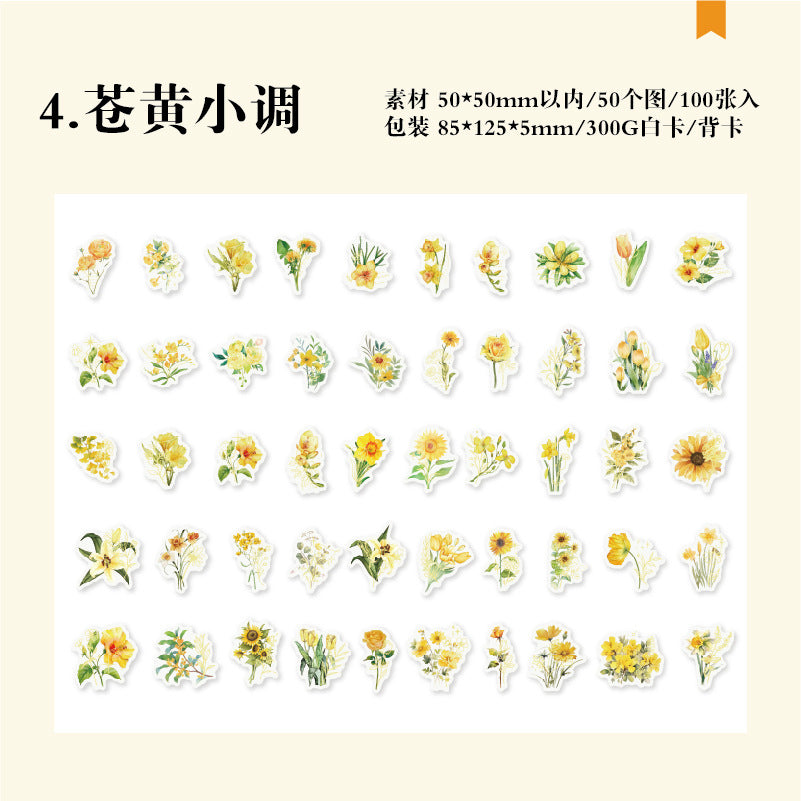 100 Pcs PET Flower Stickers RHZY