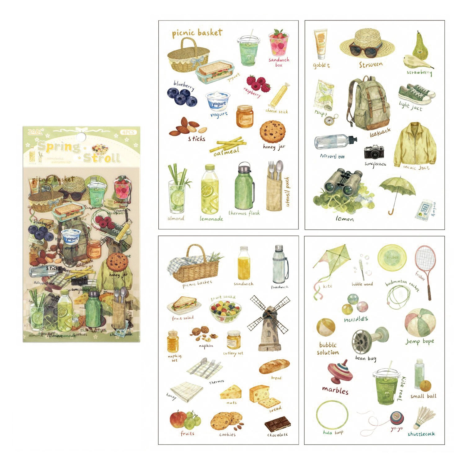 4 Pcs Everyday Journal PET Stickers - Spring Life