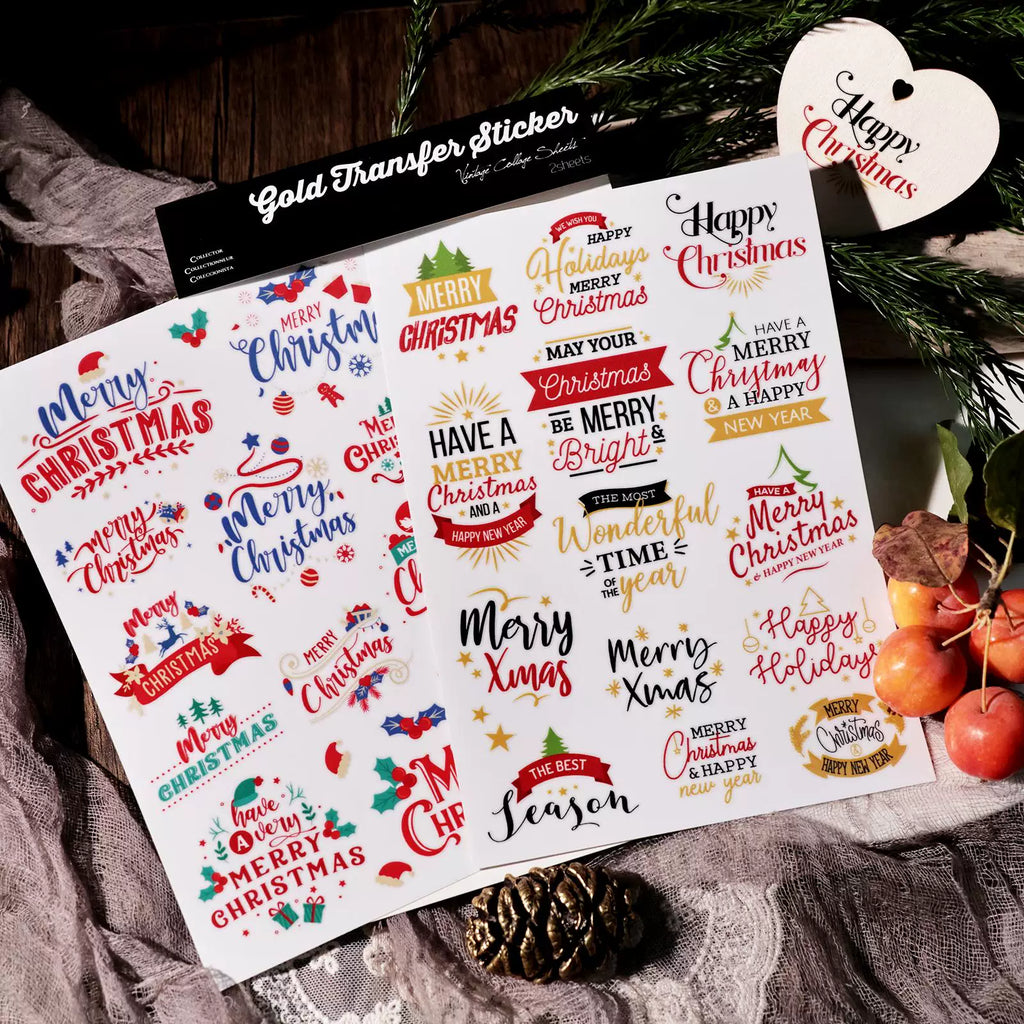 2 Sheets Waterproof Rub on Stickers - Happy Christmas