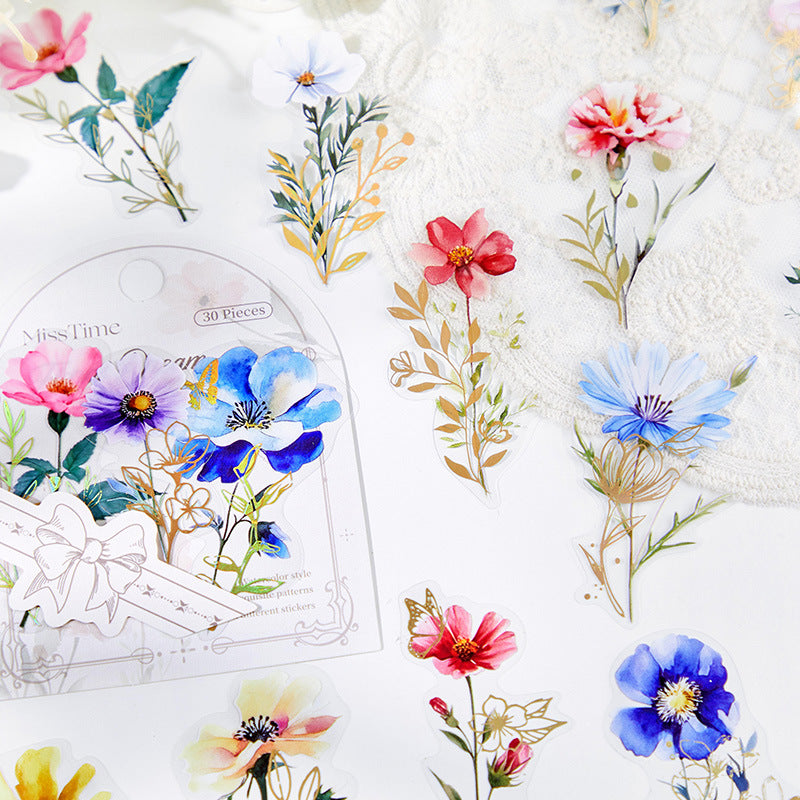 30 Pcs Wild Flower PET Stickers HJQM