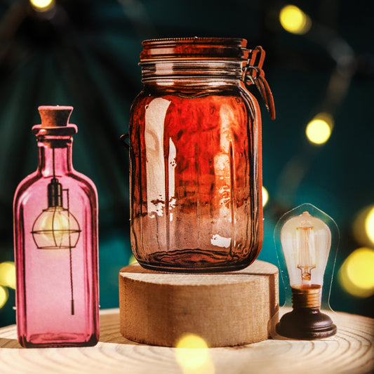 15 Pcs Lamp and Bottle PET Stickers PZXG