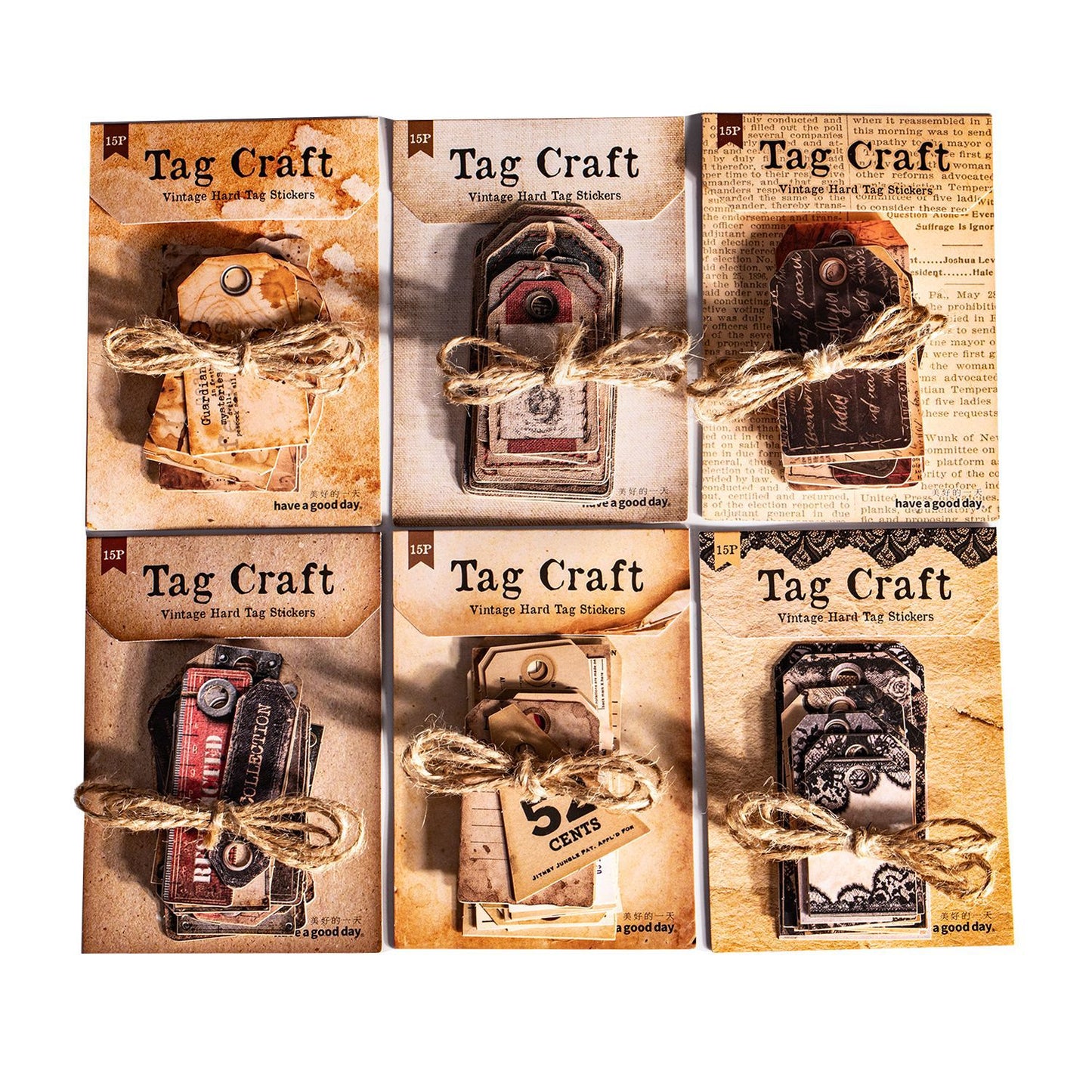 15 Pcs Vintage Tag Stickers BQSZG