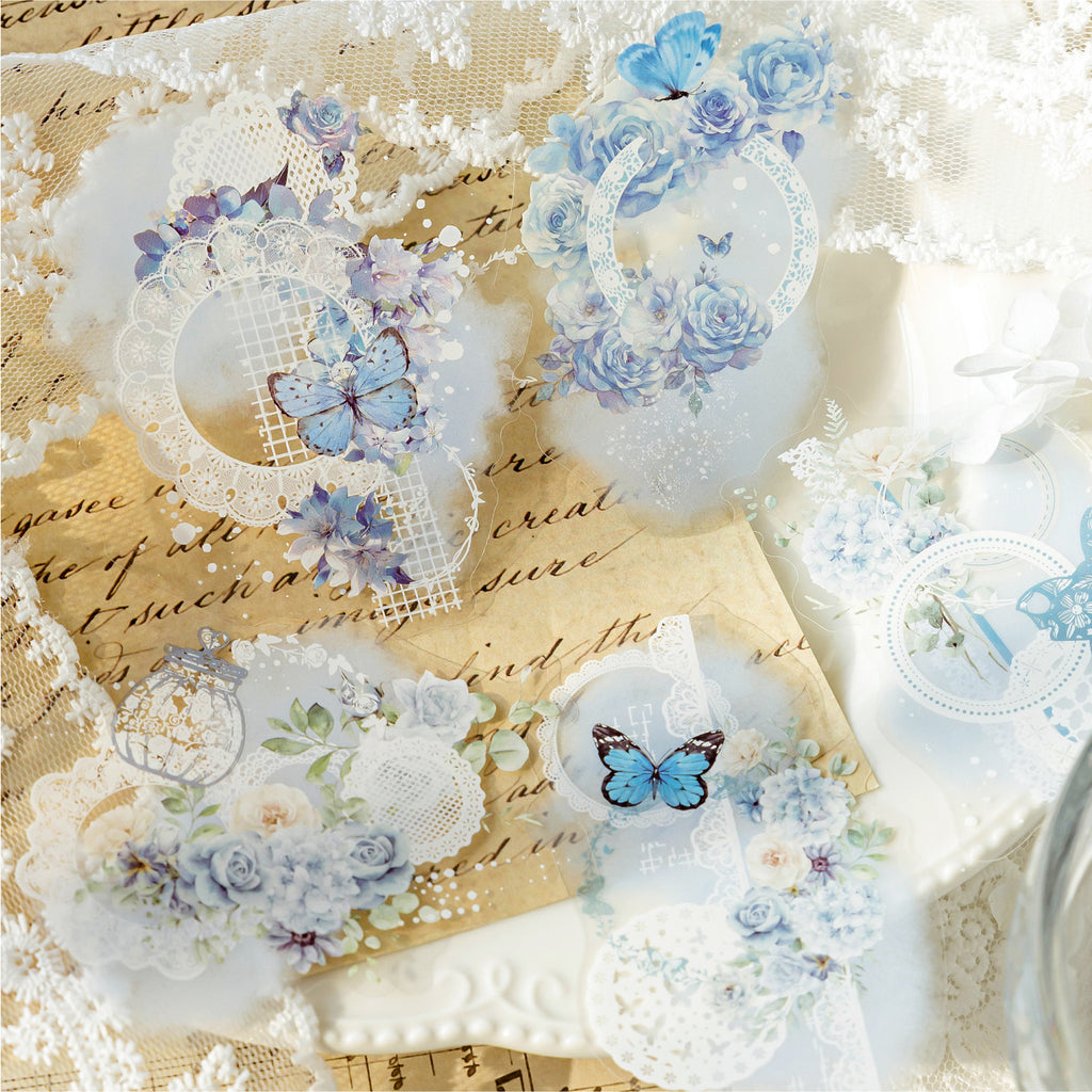 15 Pcs Lace Flower Butterfly PET Stickers HJWQ