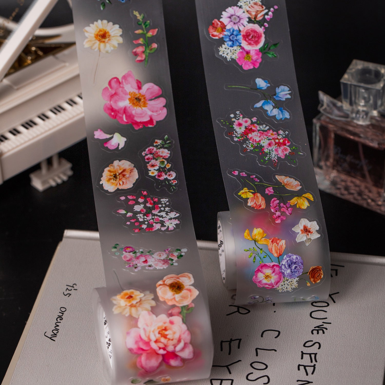 1 Roll Watercolor Flower PET Stickers Tape JGHQS