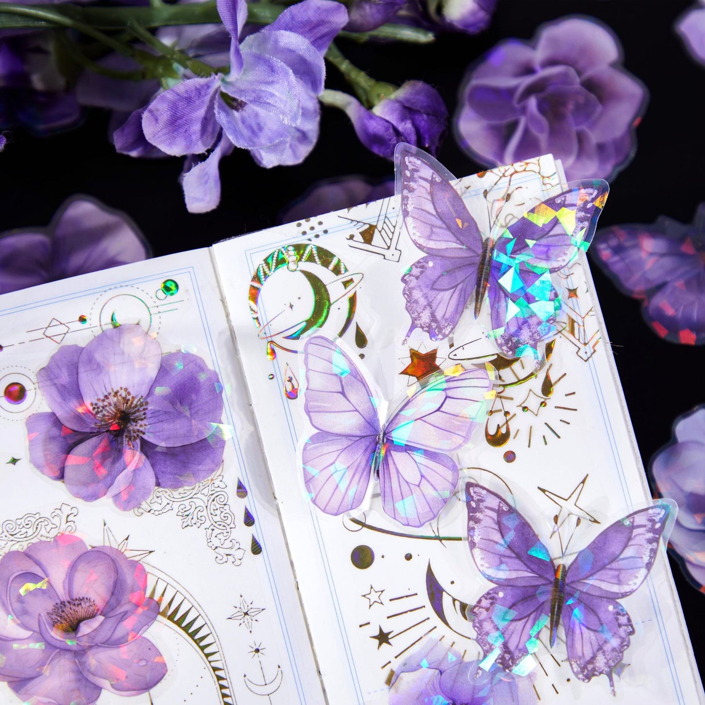 60 Pcs Holographic Flower Stickers LLXC