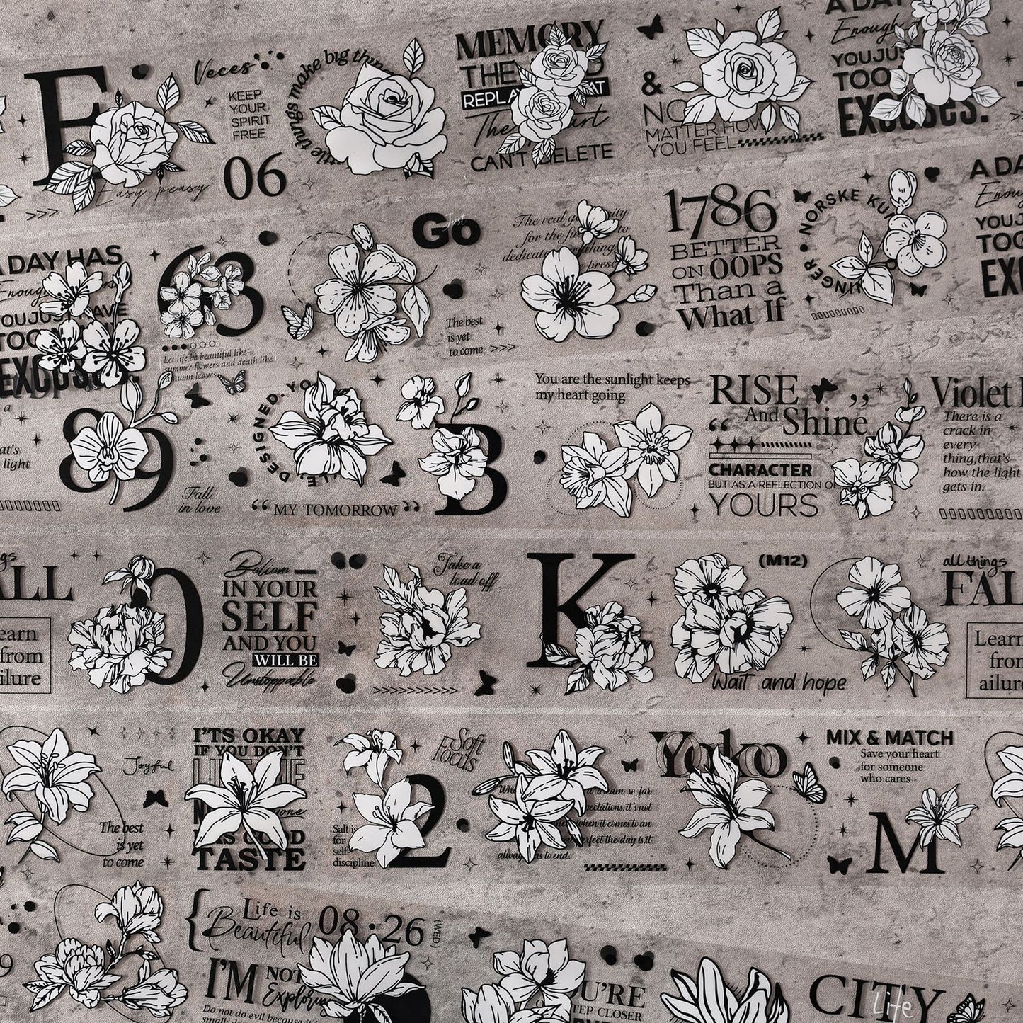 6 Rolls Vintage Floral Letter Number PET Tapes Set MBHJ