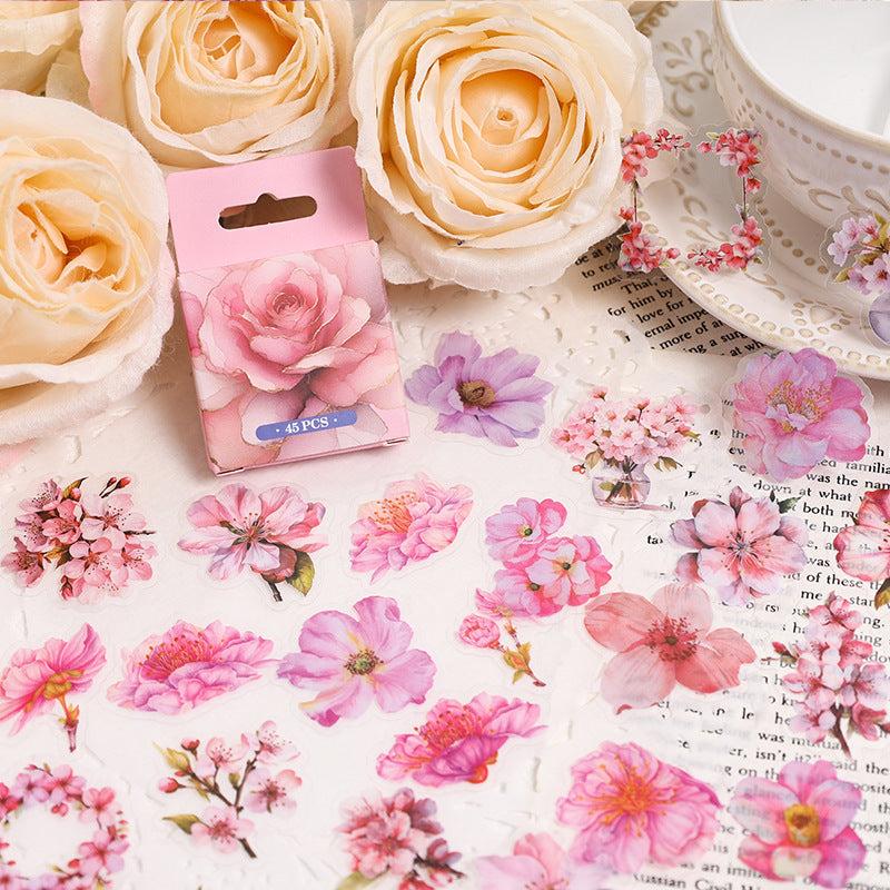 45 Pcs Pink Flower Stickers FSHJ