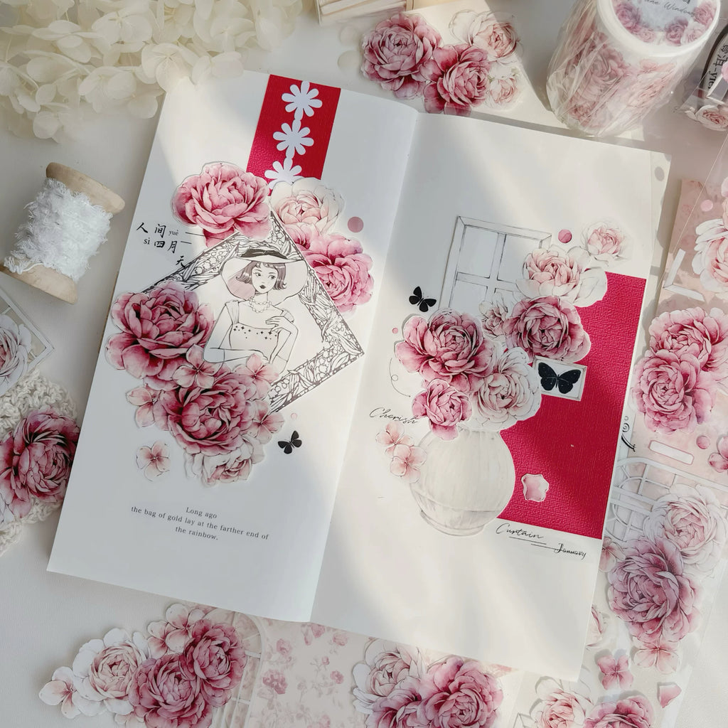 Floral Decorative Tape Rolls- Carmine Window Sill