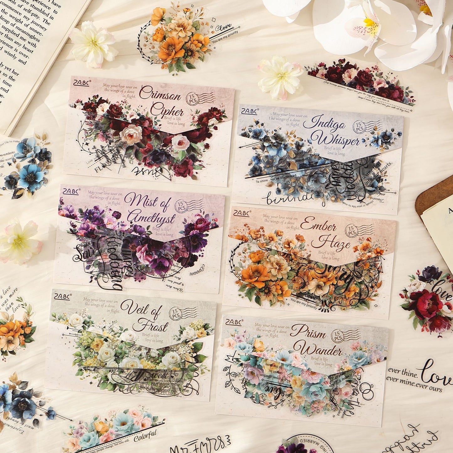 15 Pcs Flower and Words PET Stickers TYSY