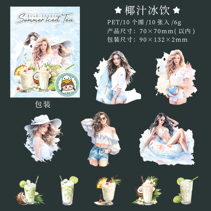 10 Pcs Swim Girl and Drink Stickers XRBC