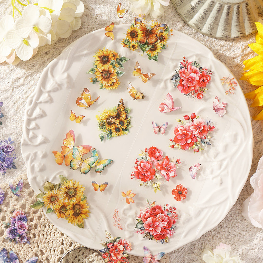 20 Sheets Flower Leaf Butterfly Stickers Book HJYL