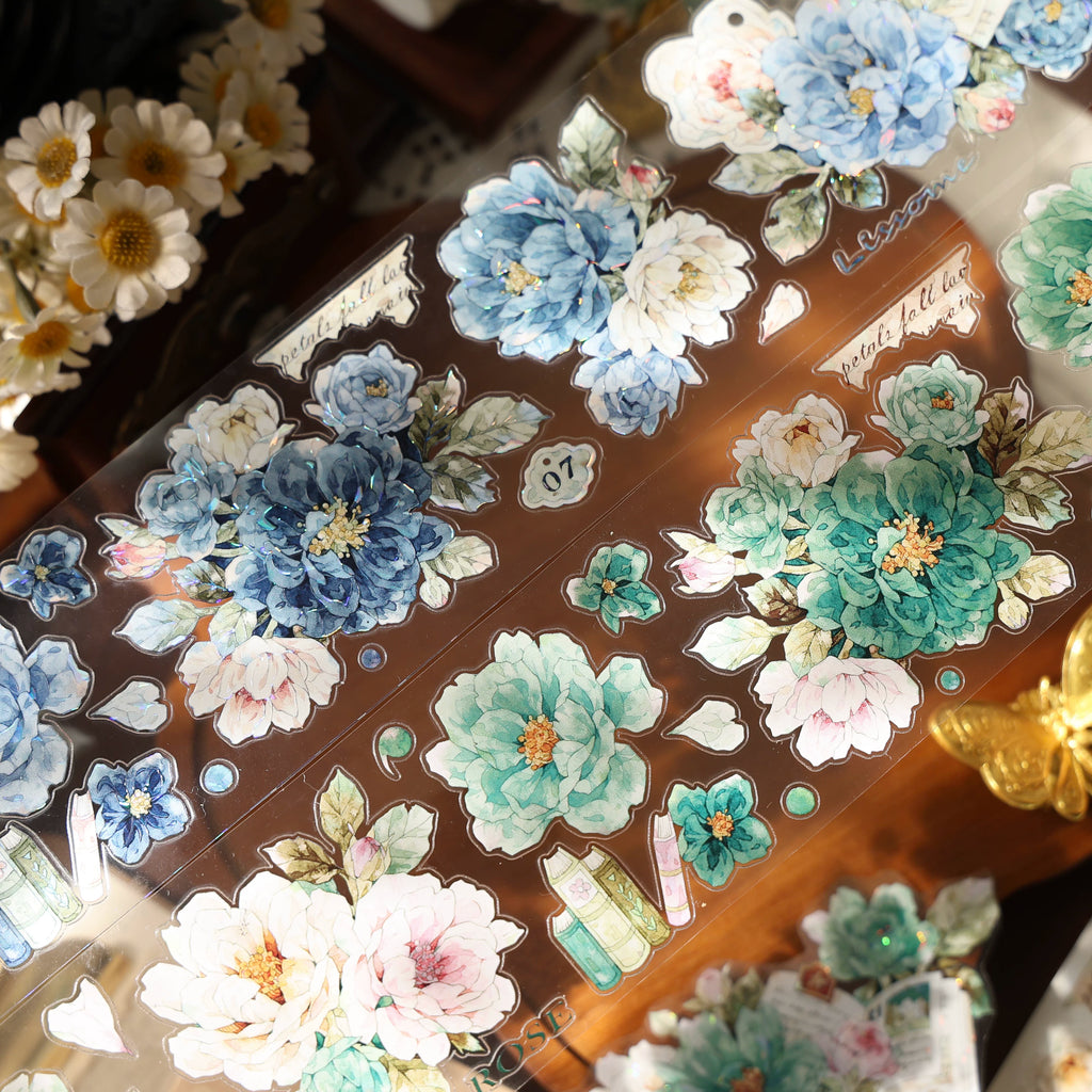 Floral Decorative Tape Rolls- Drawn Viridian