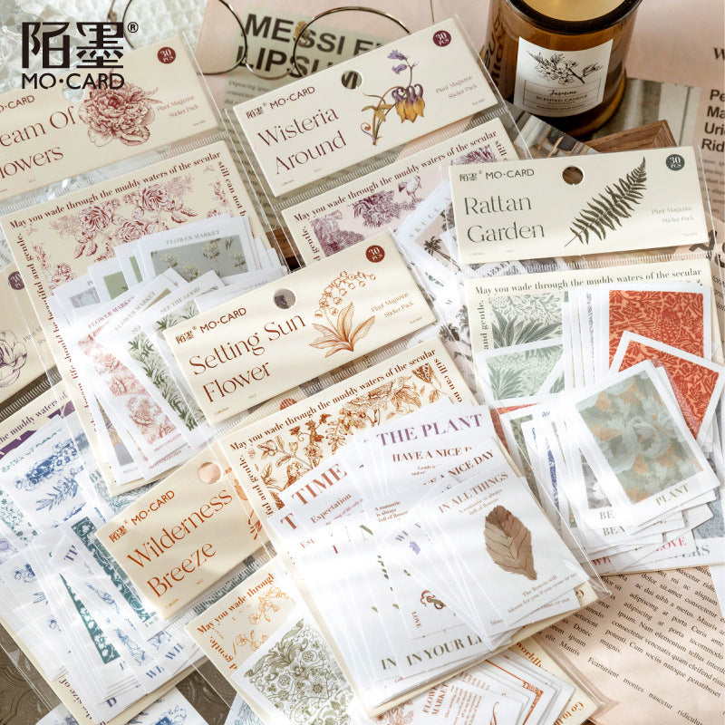 30 Pcs Botanical Art Themed Stickers ZWHX