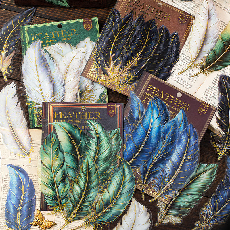 6 Pcs Feather PET Stickers SZBY
