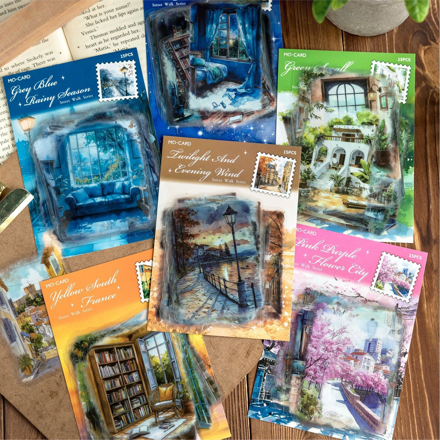 15 Pcs Street Landscape PET Stickers JDMB